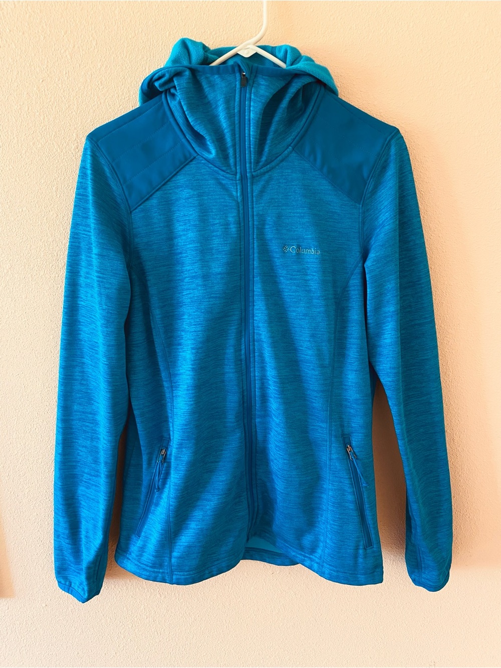 Women’s Columbia Full Zip Jacket Hoodie Teal Blue, Fleece Lining, Size Large
